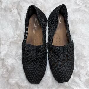 Toms Womens Woven Classics Slip On Alpargata Flat Shoes Black Satin Size 6